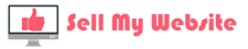Sell My Website Logo Sell My Website in Pink with a computer screen with a pink thumbs up on it in clip art.